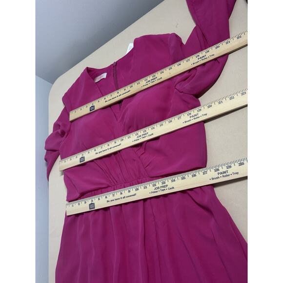 JJ’S House Woman Dress 14 Long Sleeve Lined Rushed V-Neck Fuchsia Bridesmaids - Picture 10 of 12